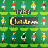 Christmas Card, Subuteo and Santa hats, text foiled in shiny gold