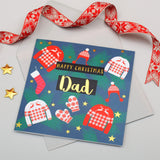 Christmas Card, Dad Jumpers & Mittens, text foiled in shiny gold