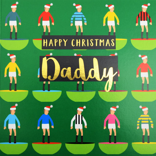 Christmas Card, Daddy Subuteo and Santa hats, text foiled in shiny gold