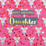 Christmas Card, Daughter Fairies on Pink, text foiled in shiny gold