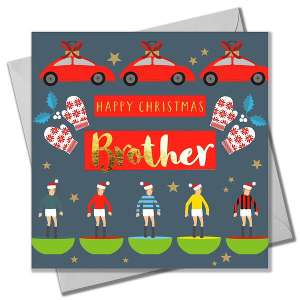 Christmas Card, Brother Subuteo and Cars, text foiled in shiny gold