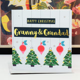 Christmas Card, Granny & Grandad Trees & Baubles, text foiled in shiny gold