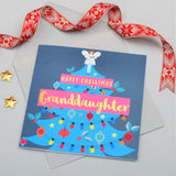 Christmas Card, Granddaughter Blue Tree & Fairy, text foiled in shiny gold