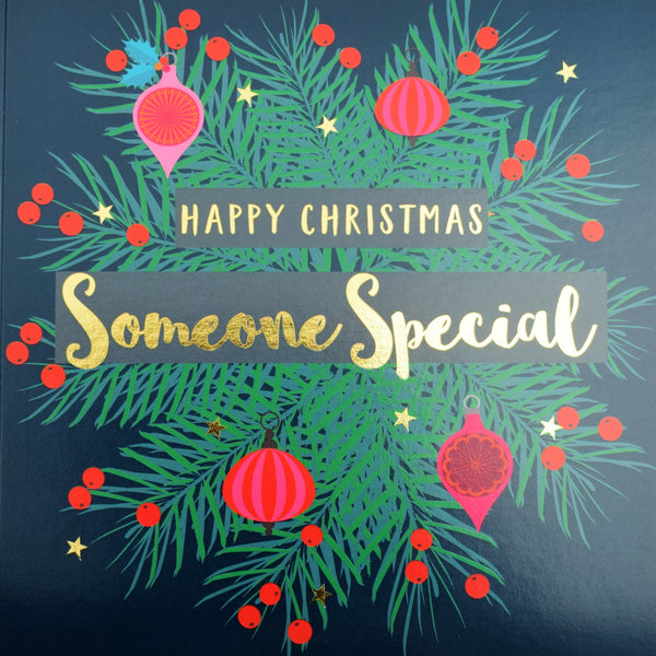 Christmas Card, Someone Special, Fir Wreath, text foiled in shiny gold