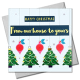 Christmas Card, From our house to yours, text foiled in shiny gold