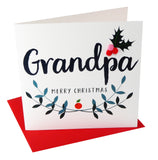 Christmas Card, Laurel & Holly, Grandpa, Embellished with colourful pompoms