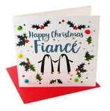 Christmas Card, two penguins, Fiance, Embellished with colourful pompoms