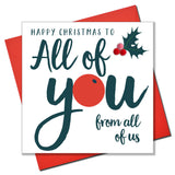 Christmas Card, All of you from All of us, Embellished with colourful pompoms