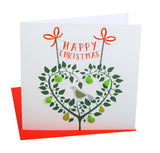 Christmas Card, Partridge in a pear tree , Happy Christmas, Pompom Embellished