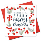 Christmas Card, Berries and pine needles, Wishing you a berry Pompom Embellished
