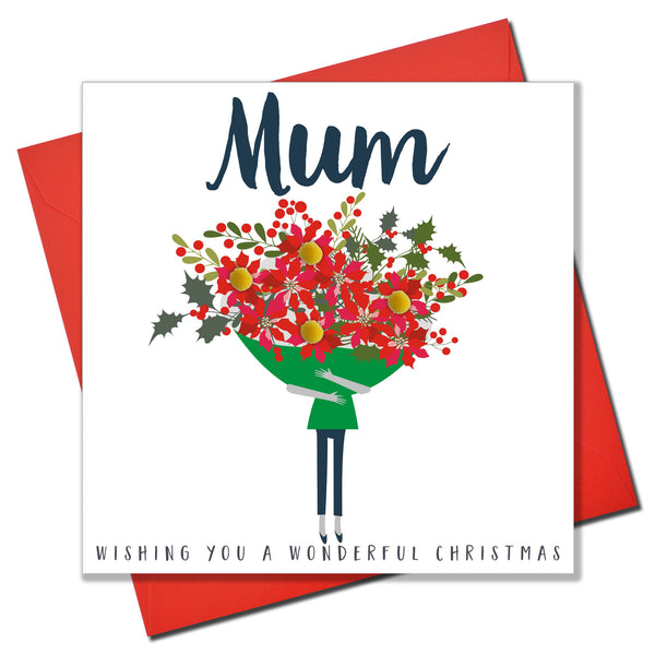Christmas Card, Christmas bouquet, Mum, Pompom Embellished