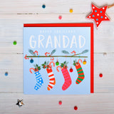 Christmas Card, Four Christmas stockings , Grandad, Pompom Embellished