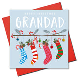Christmas Card, Four Christmas stockings , Grandad, Pompom Embellished