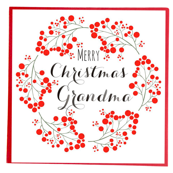 Merry Christmas Grandma Card, Wreath of Berries