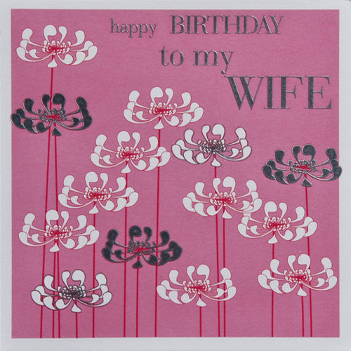 Birthday Card, Pink flowers, Embossed and Foiled text