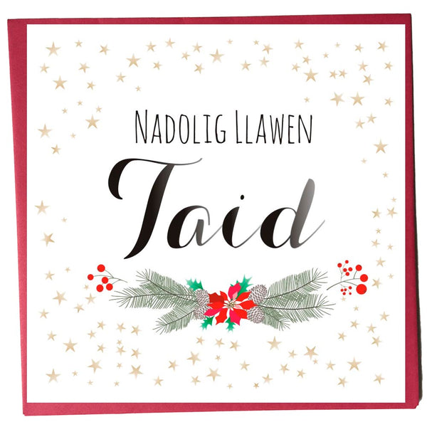 Welsh Christmas Card, Nadolig Llawen, Taid, Grandpa, Stars and Berries