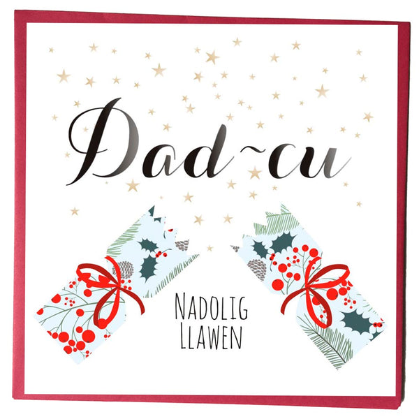 Welsh Christmas Card, Nadolig Llawen, Dad-cu, Papa, Stars and Cracker
