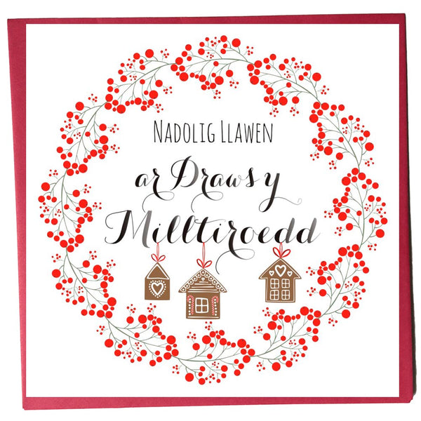 Welsh Christmas Card, Nadolig Llawen, Across the Miles, Ginger Bread Houses