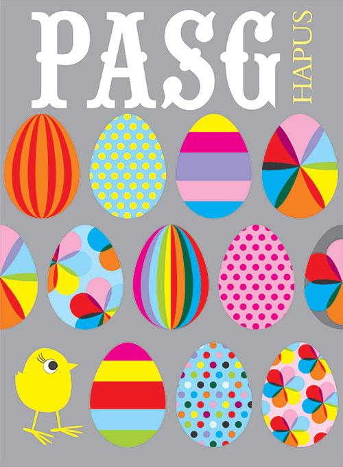 Welsh Easter Card, Pasg Hapus, Easter Eggs and Chick, Happy Easter