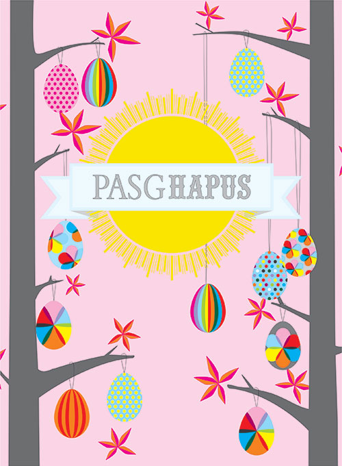 Welsh Easter Card, Pasg Hapus, Forest of Easter Eggs, Happy Easter