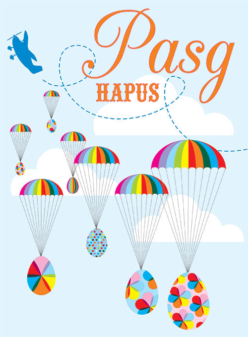 Welsh Easter Card, Pasg Hapus, Parachutes, Happy Easter